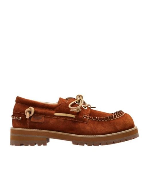 Moschino Brown Whipstitch-Trim Chunky-Sole Boat Shoes for men