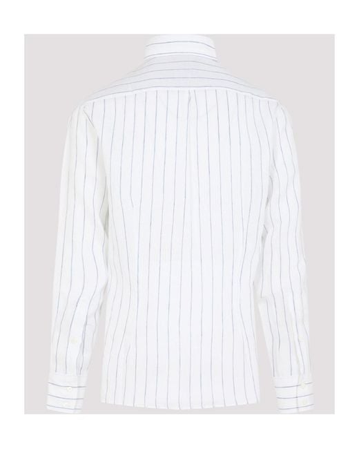 Brunello Cucinelli White Striped Curved Hem Shirt for men