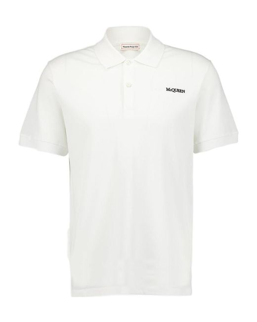 McQueen White Logo Embroidered Polo Shirt for men