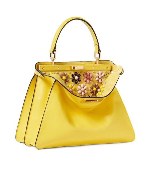 Fendi Yellow Peekaboo Iseeu Medium Broom Leather Bag With Floral Decoration