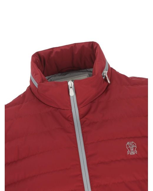 Brunello Cucinelli Red Quilted Zipped Gilet for men