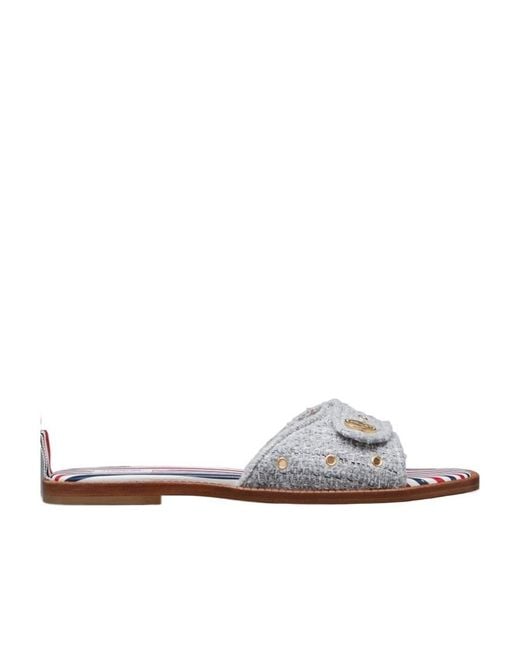 Thom Browne White Tweed Slip-On Sandals