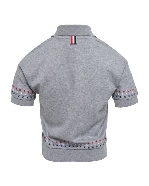 Thom Browne Gray Star-Motif Polo Top