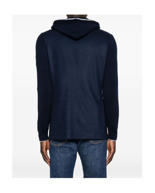 Eleventy Blue Ribbed Hooded Jacket for men