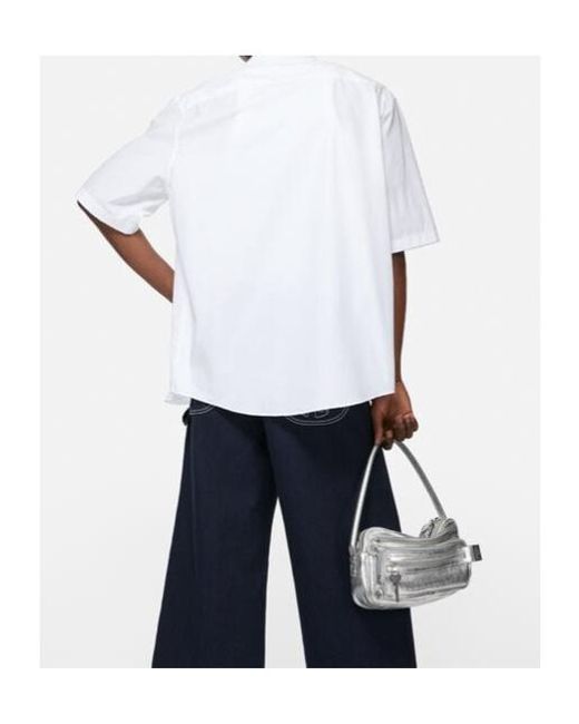 Acne White Logo Embroidered Poplin Shirt for men