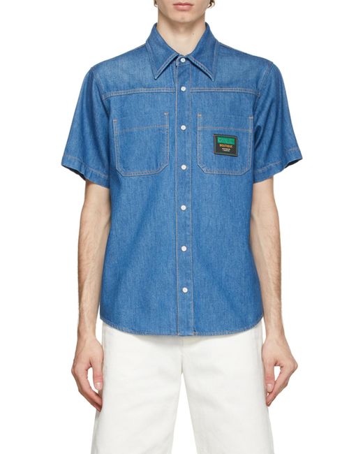 Gucci Blue Logo Patch Short-Sleeved Denim Shirt for men