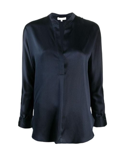 Vince Blue Open Neck Long-Sleeved Loose Fit Blouse