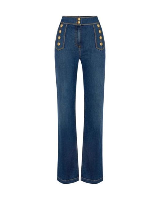 Elisabetta Franchi Blue Palazzo Buttons Jeans