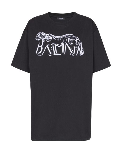 Balmain Black T-Shirt With Leopard Print