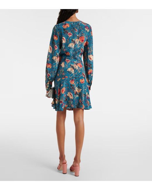 Ulla Johnson Blue Salima Ruffled Floral Silk Minidress