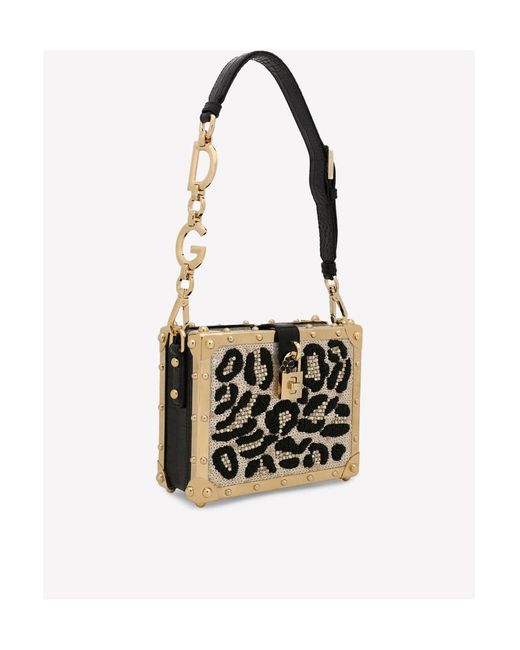 Dolce & Gabbana Black Dolce Box Leopard-Pattern Bag
