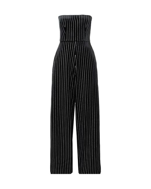 Alex Perry Black Crystal-Embellished Strapless Velvet Jumpsuit
