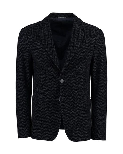 Giorgio Armani Blue Chevron-Jacquard Single-Breasted Blazer for men