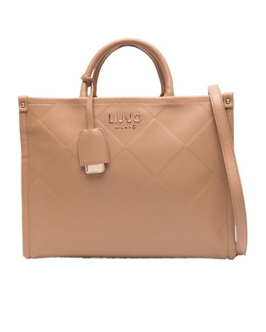 Liu Jo Logo-Detail Perforated Tote Bag in White Liu Jo Logo-Detail Perforated Tote Bag in White
