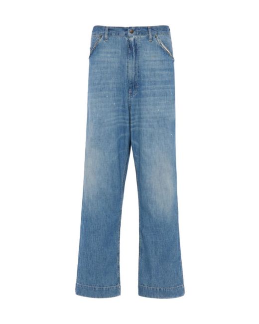 Maison Margiela Blue Patchwork Straight Leg Trousers for men
