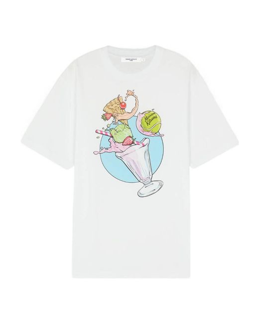 Maison Kitsuné White Illustration-Print Crew-Neck T-Shirt for men