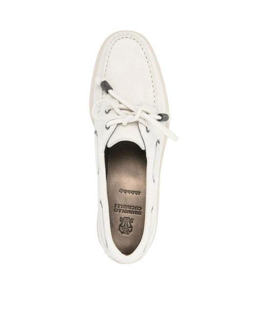 Brunello Cucinelli White Monili-Chain Slip-On Boat Shoes