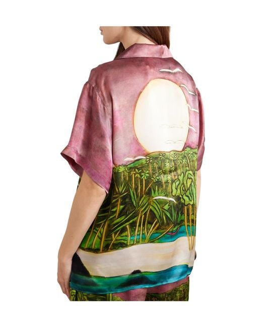Donde Esteban Green Printed Silk-Satin Shirt