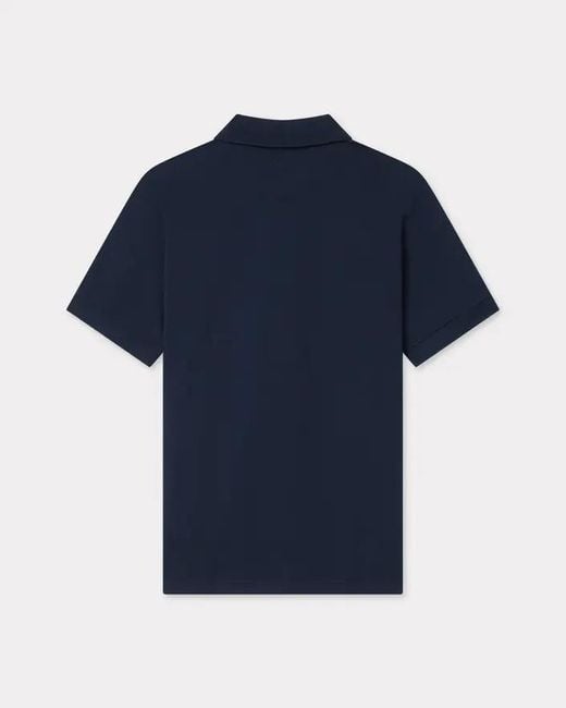 KENZO Blue Boke Flower Embroidered Slim Polo Shirt for men