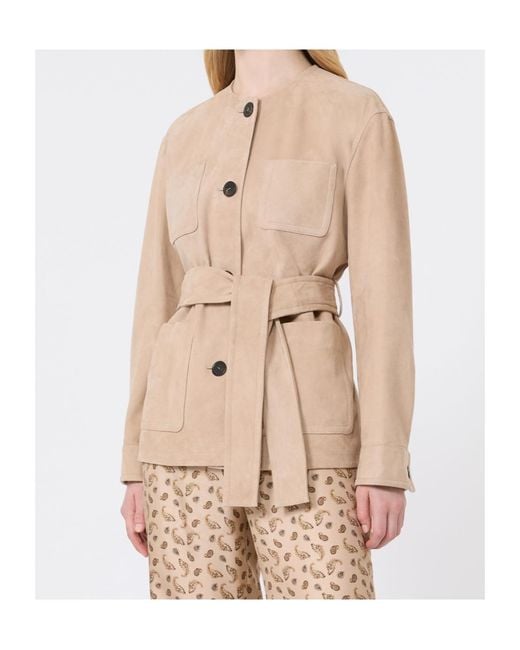 Max Mara Natural Studio Button-Up Belted Jacket