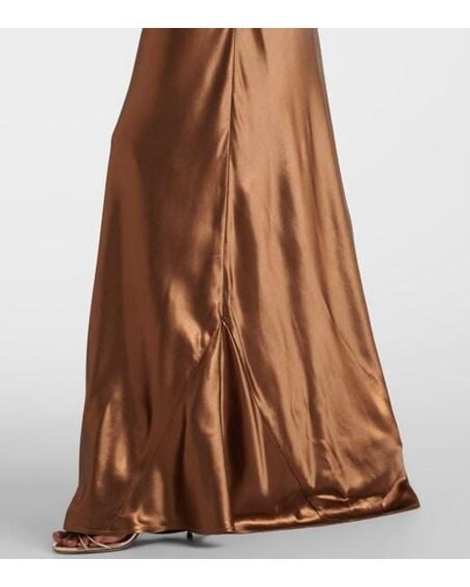 Galvan Brown Provence Satin Maxi Dress