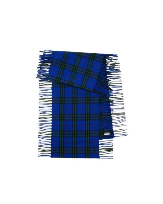 Burberry Blue Check-Pattern Fringed-Edge Scarf for men