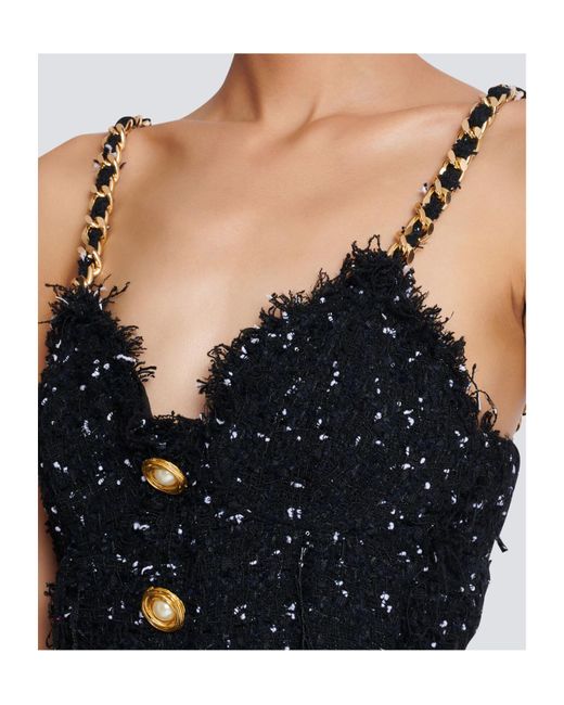 Balmain Tweed Mini Dress in Black | Lyst Balmain Tweed Mini Dress in Black | Lyst