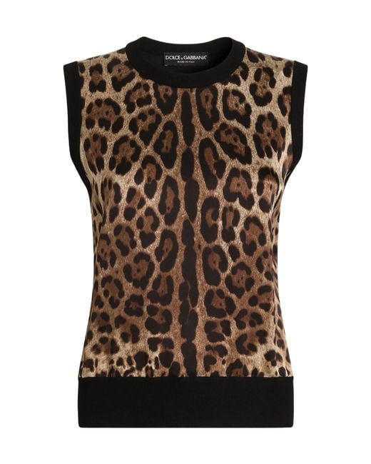 Dolce & Gabbana Black Leo-Print Wool Top