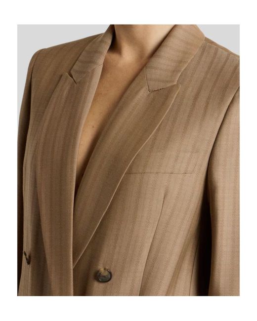 Etro Natural Double-Breasted Wool Jacquard Jacket With Striped Pattern