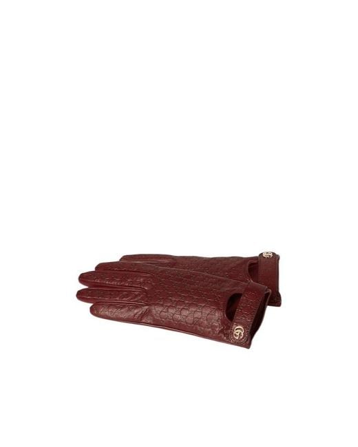 Gucci Red Gg Leather Gloves With Double G