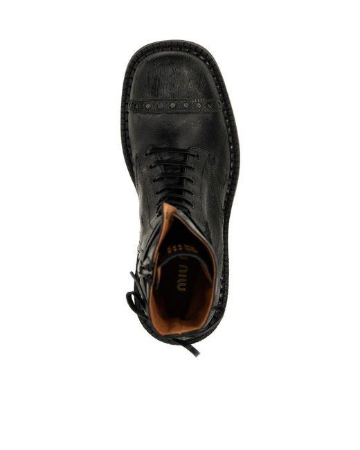 Miu Miu Black Lace-Up Leather Boots