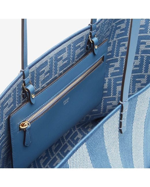 Fendi Blue Roll Striped Reversible Large Tote Bag
