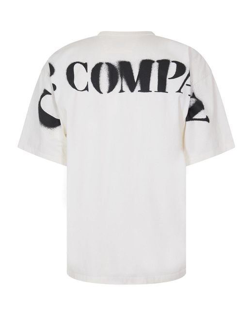 C P Company White Logo Crew Neck T-Shirt for men