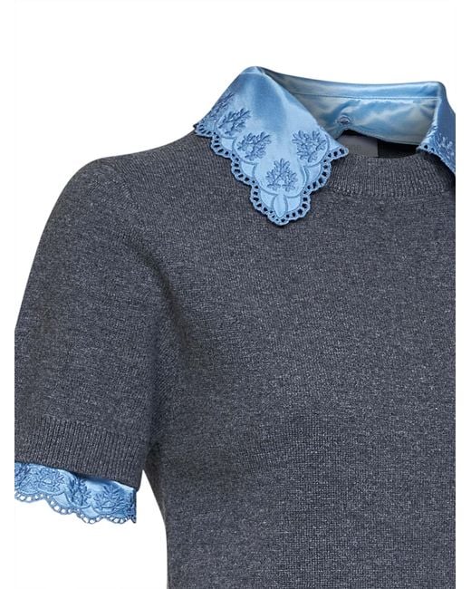 Rabanne Blue Rabanne Satin Collar Short Sleeve Knitted Sweater