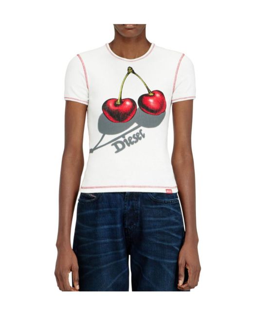 DIESEL White Cherry-Print T-Shirt