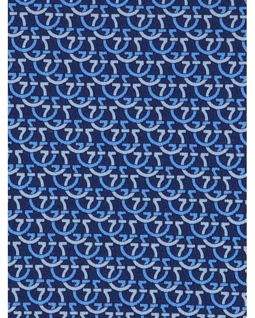 Ferragamo Blue Gancini Links Print Silk Tie for men