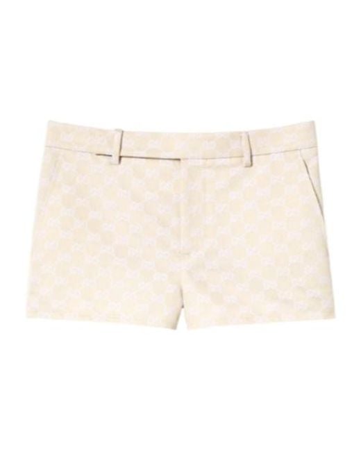 Gucci Natural Gg Cotton Gabardine Shorts