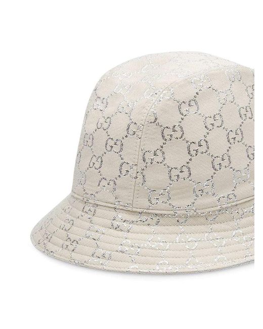 Gucci White Gg Lamé Bucket Hat