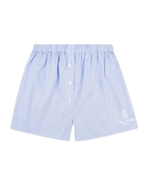 Sporty & Rich Blue Striped Button-Fly Shorts