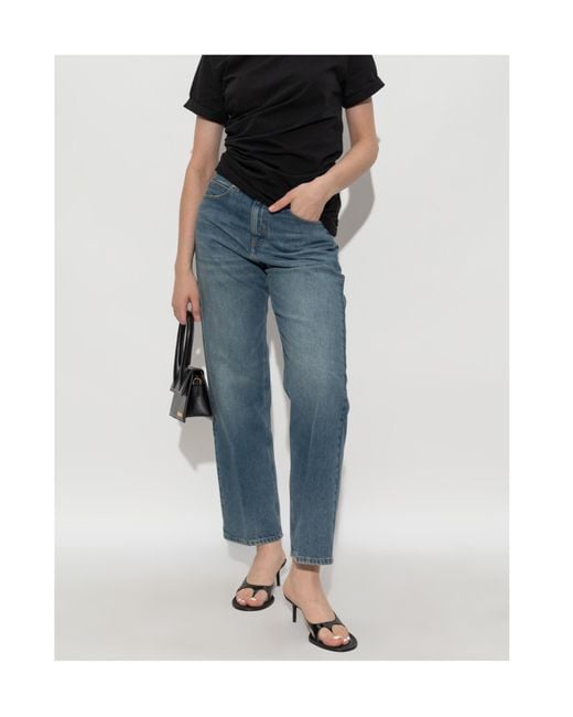 Victoria Beckham Blue Logo Patch Straight-Leg Jeans