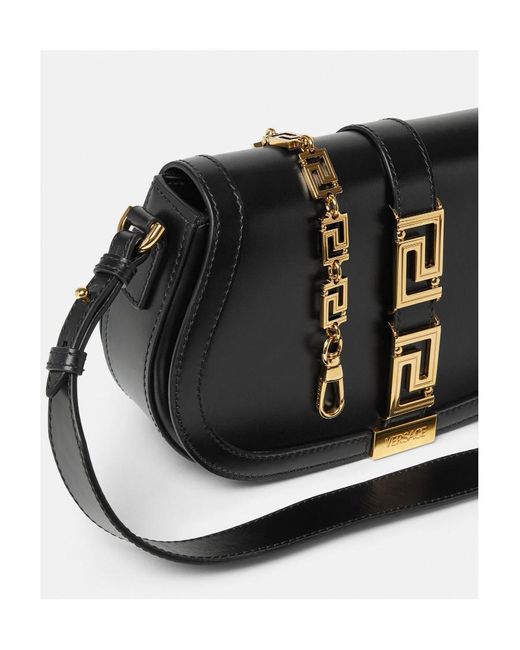 Versace Black Greca Fold-Over Crossbody Bag