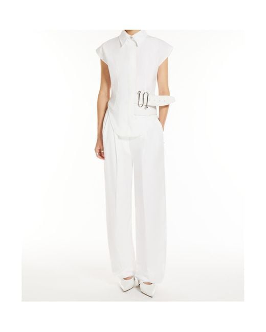Sportmax White High-Waisted Cotton Trousers