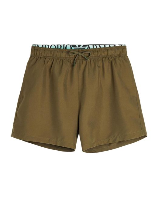 Emporio Armani Green Logo Drawstring Swim Trunks for men