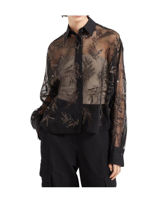 Brunello Cucinelli Black Floral Embroidered Shirt