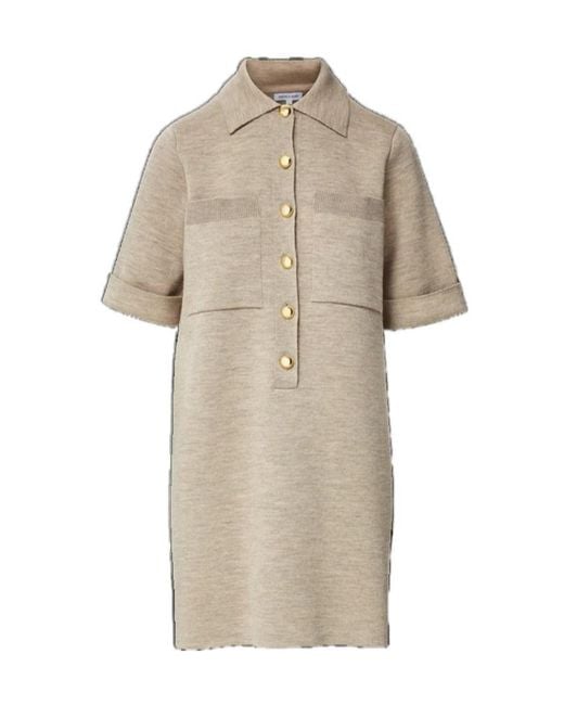 Veronica Beard Natural Short-Sleeve Patch-Pocket Dress