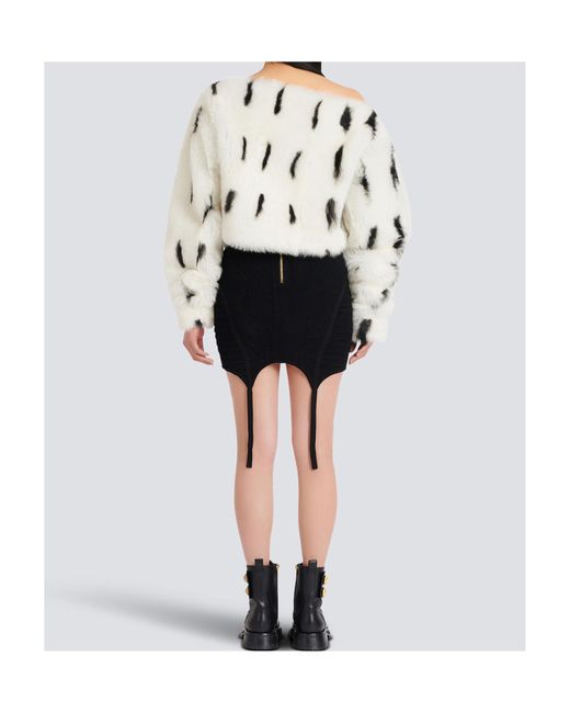 Balmain White Shearling Boat-Neck Top