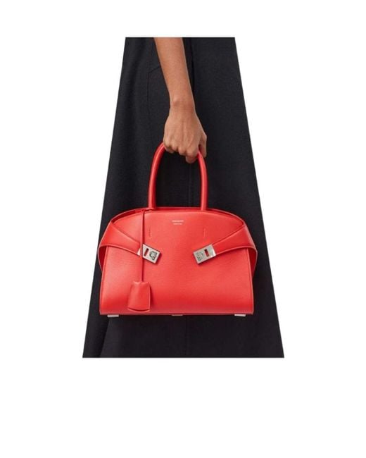 Ferragamo Red Hug Logo Printed Tote Bag