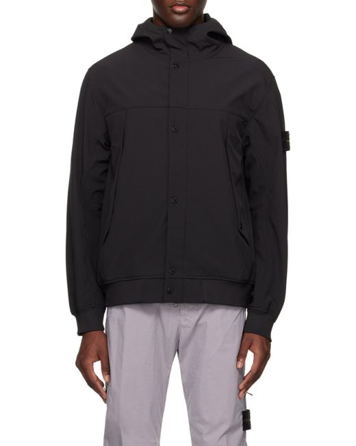 Stone Island Black Button-Up Hooded Jacket for men