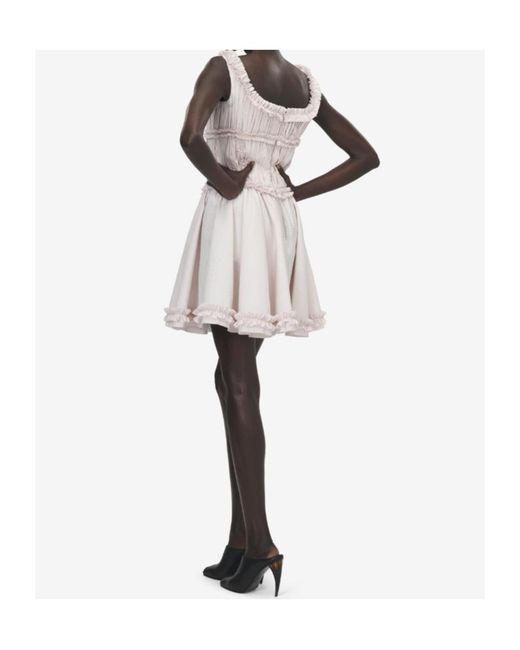 McQueen Multicolor Pleated Ruffle Pinstripe Mini Dress