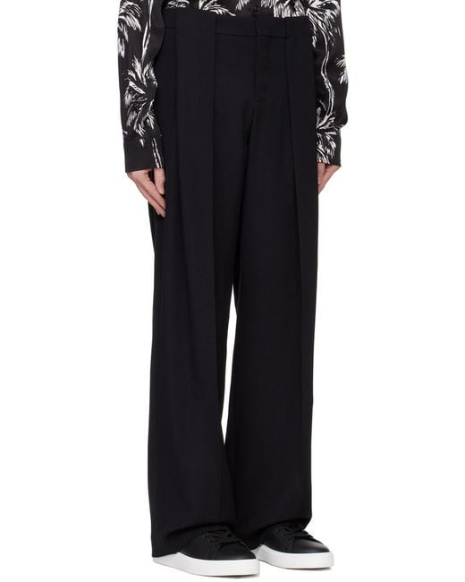 Balmain Black Wool Pleated Straight Trousers for men